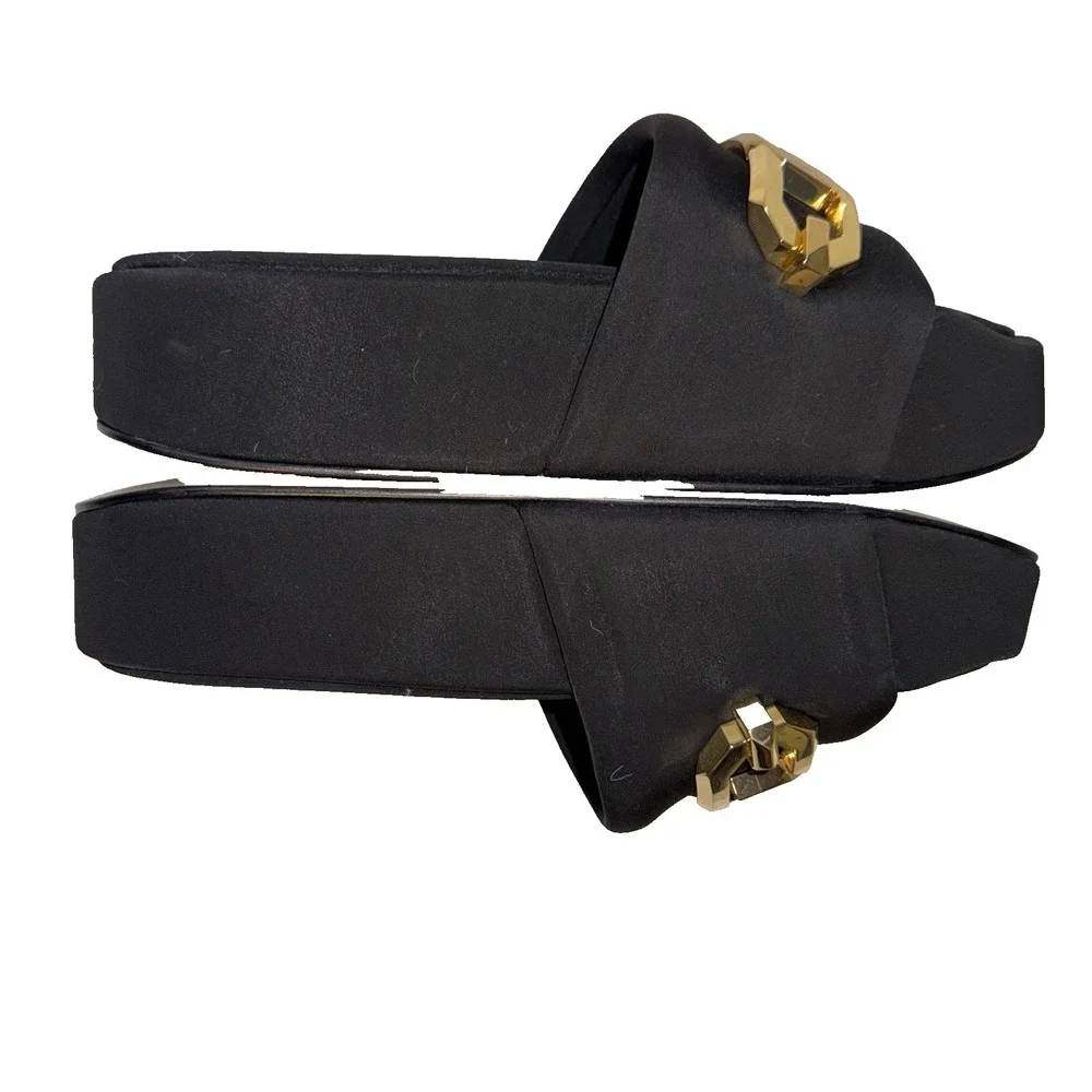 GOOD AMERICAN Chain Platform Slide Neoprene Black Size 8 Sandals made in Spain